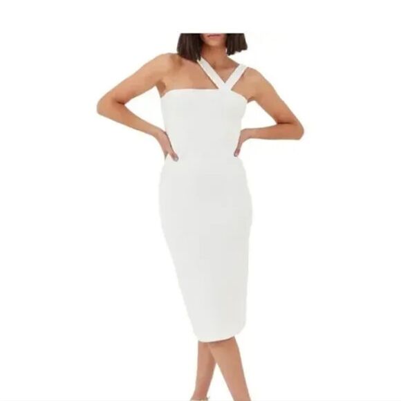 4th & Reckless Asymmetrical One Shoulder Bodycon Midi Dress – White - Picture 1 of 12
